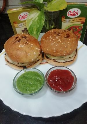 A picture of Potato Poha Tikki Burger.