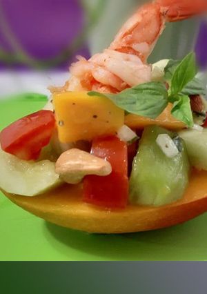 A picture of Mango, Fruits and Shrimp Salad with Nuts.