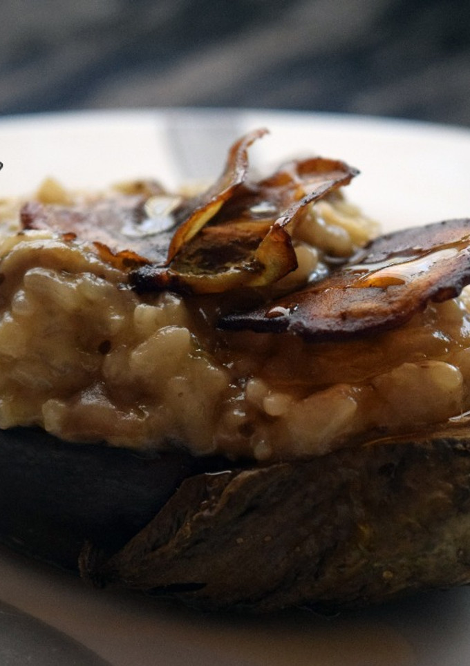 Una foto de Risotto de Berenjena con miel