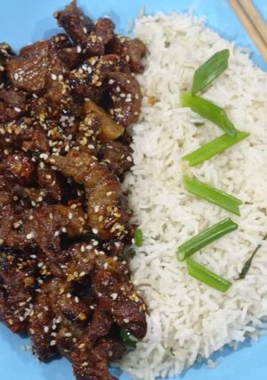 A picture of Mongolian beef.