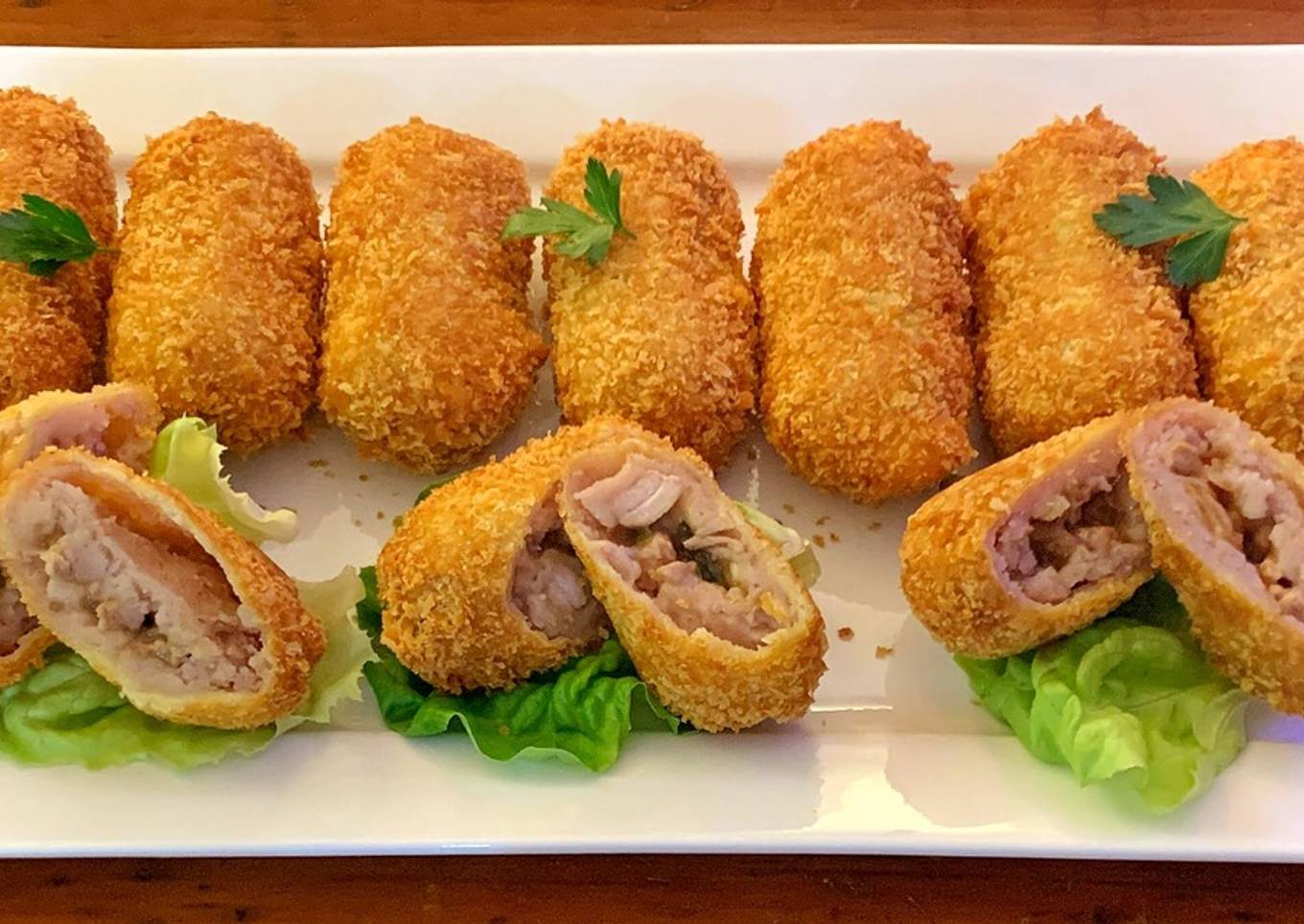 Taro croquettes with char siu pork stuffing