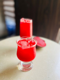 A picture of Beetroot watermelon and ginger juice.