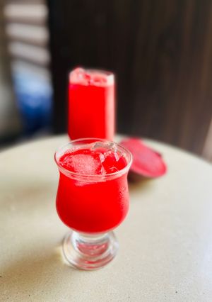 A picture of Beetroot watermelon and ginger juice.