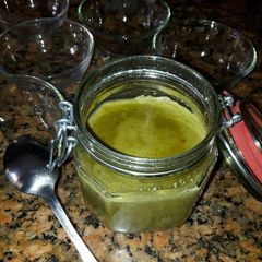 Almond milk Matcha pudding A picture of Almond milk Matcha pudding.