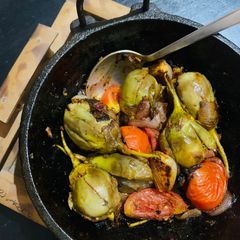 A picture of Bharwa Baingan Achari (Eggplants stuffed with Indian spices).