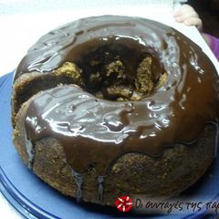 A picture of Vegan karidopita with chocolate glaze.