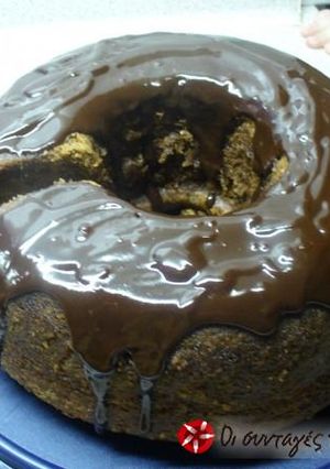 A picture of Vegan karidopita with chocolate glaze.