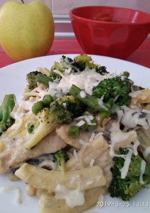 Una foto de Pasta con salsa de puerros y champiñones