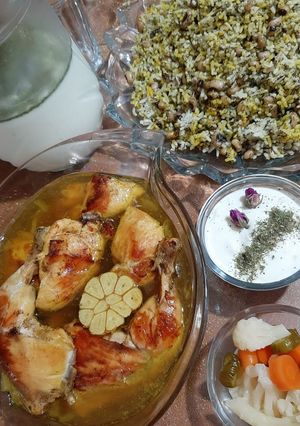 عکسی از دستور شوید پلو لوبیا با مرغ مجلسی