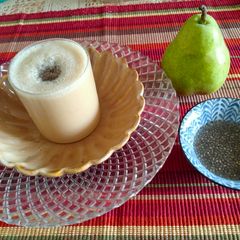 A picture of Nashpati and chia seeds Lassi.