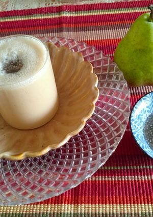 A picture of Nashpati and chia seeds Lassi.