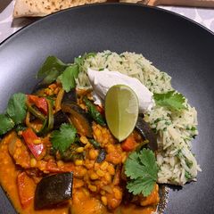 A picture of Kashmiri Yellow Lentil, Aubergine & Spinach Curry.