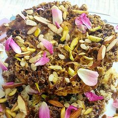 A picture of Chocolate and vanilla flavour ghevar.