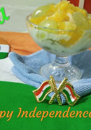 A picture of Tricolor Fruits Custard.