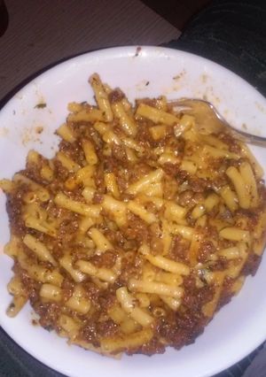 A picture of Mexican cheese hamburger helper.