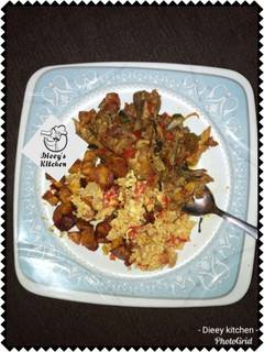 A picture of Plantain,egg and chicken.