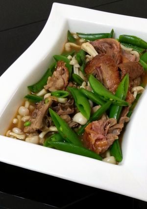 A picture of Roasted Duck With Snap Pea And Mushroom.