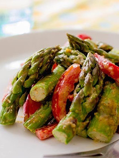A picture of Asparagus with Almond Butter Sauce.