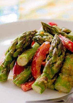 A picture of Asparagus with Almond Butter Sauce.