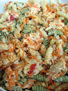 A picture of pasta salad.