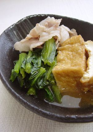 A picture of Simmered Komatsuna and Pork Belly.
