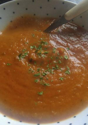A picture of Mandys spicy butternut squash soup.