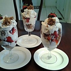 A picture of Chocolate Angel food Cake Parfait with Strawberry Cream.