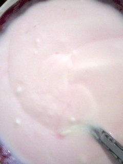 A picture of pink yoghurt.