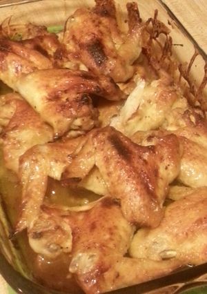 A picture of Baked chicken with apricot jam, sage, and lemon zest.