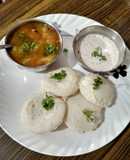 Rice idli sambhar and coconut chutney