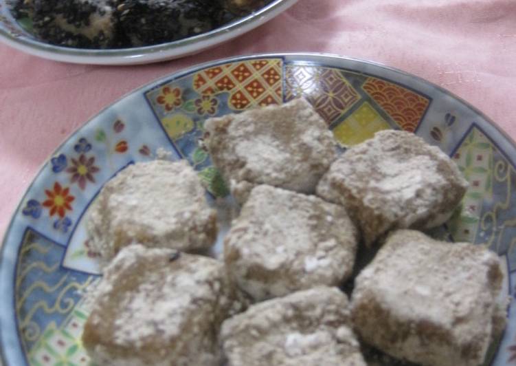 Okara Mochi with Roasted Barley or Kinako Flour Okara Mochi with Roasted Barley or Kinako Flour