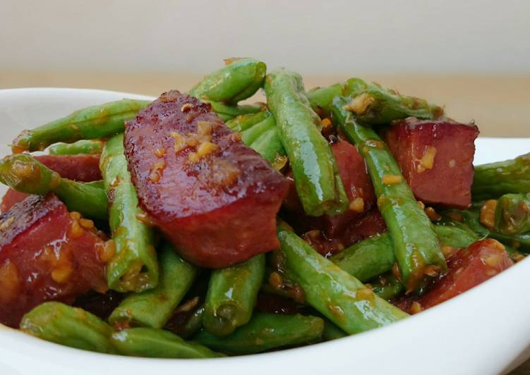 Steps to Make Super Quick Homemade Green Bean And Spam With Orange Ginger Sauce
