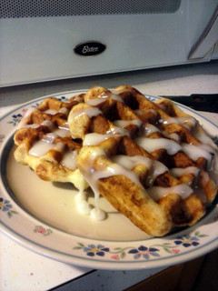 A picture of cinnamon bun waffles.