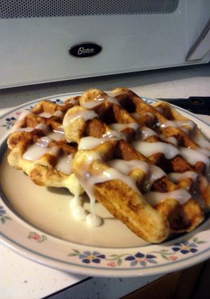 A picture of cinnamon bun waffles.