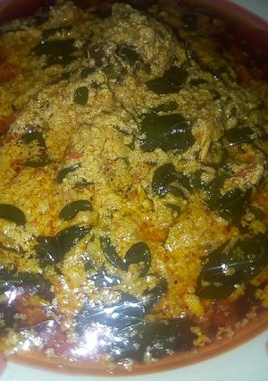 A picture of Moringa soup with egusi.