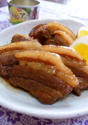 A picture of Pork Belly Cubes Cooked with Canned Pineapple.