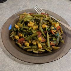 A picture of Bean, kale and chorizo stirfry.