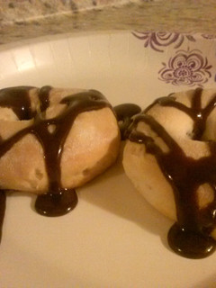 A picture of Semi Donuts with chocolate gravy!!.