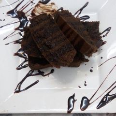 A picture of Eggless chocolate cake in microwave.