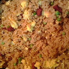A picture of Faux roast pork fried rice.