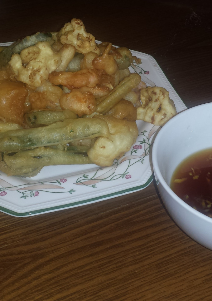 A picture of Tempura and Ginger Soy Sauce.