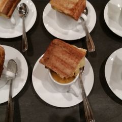 A picture of Mini soup and Grill Cheese.