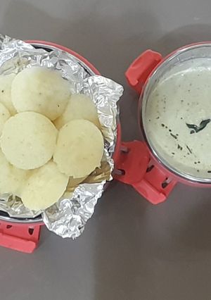 A picture of Instant Mini idli and dalia chutney (kids favorite- tiffin friendly).