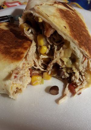 A picture of Cara's Slow cooker Chicken Burritos.