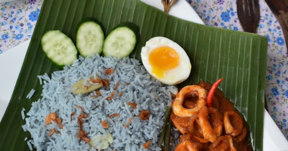 Resep Nasi Lemak Bunga Telang Sambal SOTONG oleh Mommy 