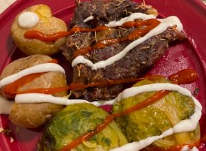 Foto resep Bake Garlic Beef Brussels sprouts/Kubis Brussel Daging Sapi Bawang Putih Panggang