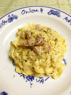 A picture of Homemade Tagliatelle Carbonara.