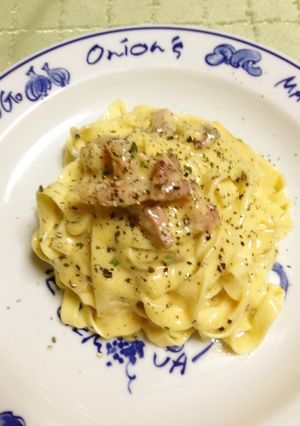 A picture of Homemade Tagliatelle Carbonara.