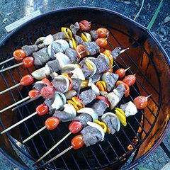 A picture of skewered beef.