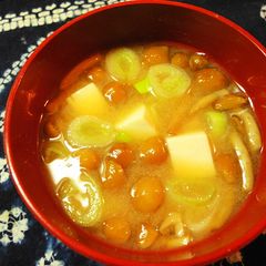 A picture of Nameko Mushroom & Tofu Miso Soup.